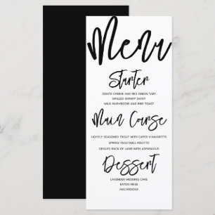 Menu de mariage calligraphié moderne noir et blanc