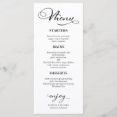 Menu de mariage calligraphie noire élégante (Devant)