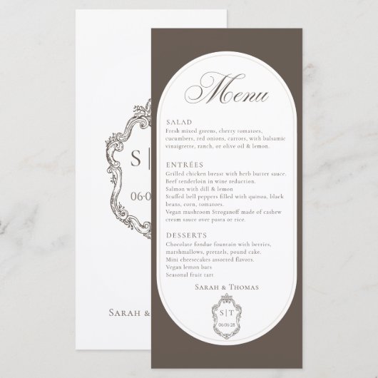 Menu de mariage Calligraphy Mocha Marron (Devant / Derrière)