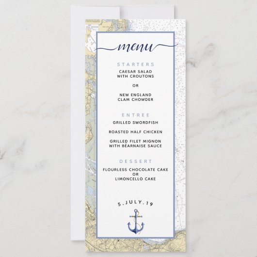 Menu de mariage carte nautique de Duxbury Harbor M (Devant)