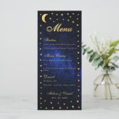 Menu de mariage céleste - Étoiles bleues élégantes (Debout devant)