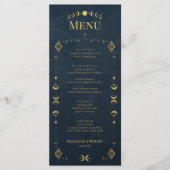 Menu de mariage céleste gothique bleu nuit or (Devant)