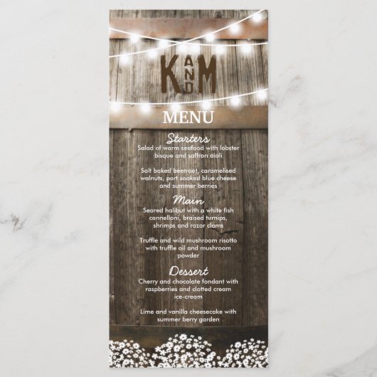 Menu de mariage champêtre rustique (Devant)
