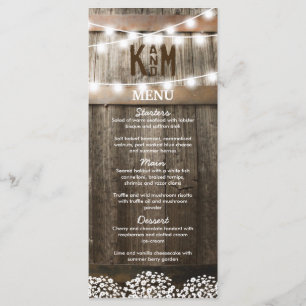 Menu de mariage champêtre rustique