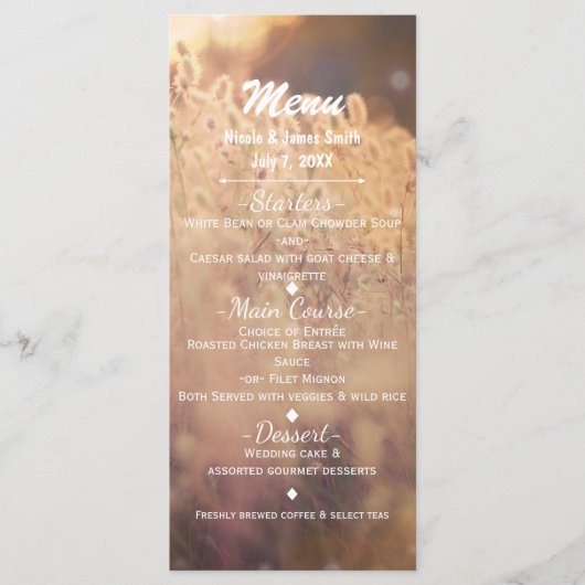 Menu de mariage champêtre rustique Champ de fleurs (Devant)