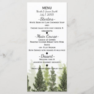 Menu de mariage champêtre simple avec pins rustiqu