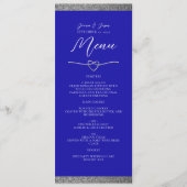 Menu de mariage chic argent royal bleu (Devant)