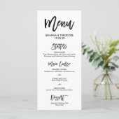 Menu de mariage chic écrit à la main (Debout devant)