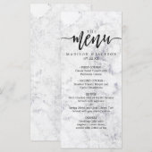 Menu de mariage chic en marbre blanc et gris (Devant / Derrière)