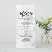 Menu de mariage chic en marbre blanc et gris (Debout devant)