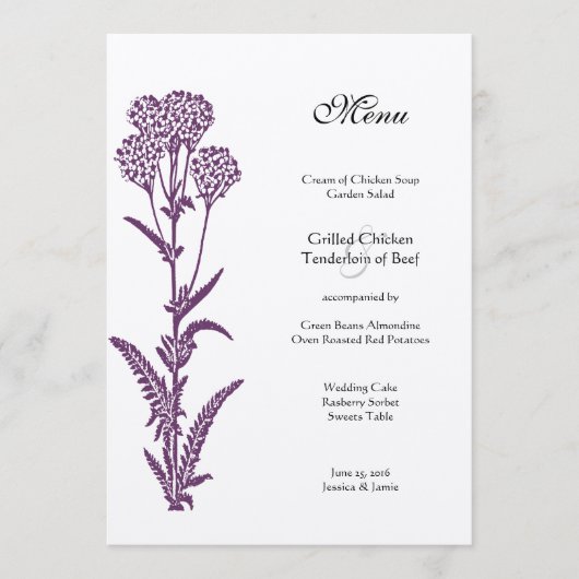 Menu de Mariage chic Fleur sauvage violet Floral C (Devant)