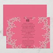 Menu de mariage chic fleurs roses et perles (Devant / Derrière)