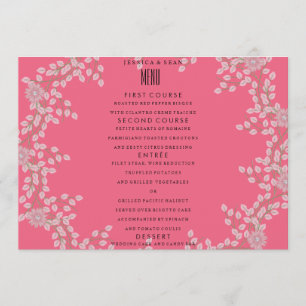 Menu de mariage chic fleurs roses et perles