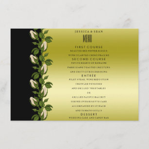 Menu de mariage chic floral romantique or et noir