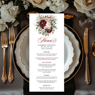 Menu de mariage chic Marsala floral verdure or