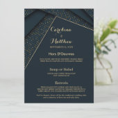 Menu de mariage chic moderne bleu marine or luxe (Debout devant)