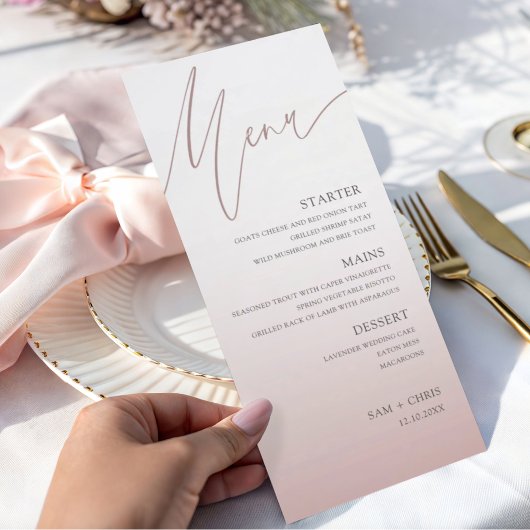 Menu de mariage chic or rose Dîner
