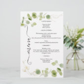 Menu de mariage chic or rustique eucalyptus verdur (Debout devant)