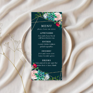 Menu de mariage chic succulents et or