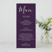 Menu de mariage chic violet et blanc élégant (Debout devant)