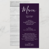 Menu de mariage chic violet et blanc élégant (Devant / Derrière)