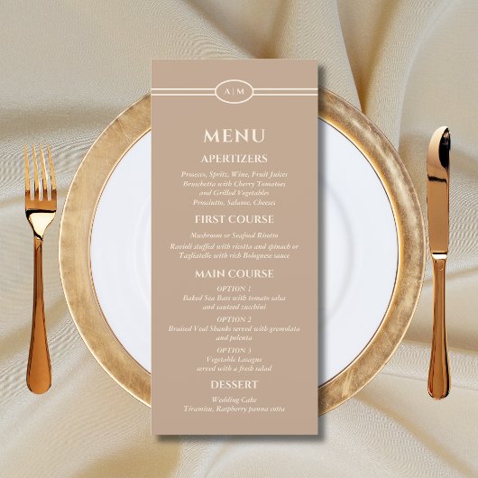Menu de mariage chrétien Monogramme Crème Taupe