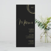 Menu de mariage circulaire en or noir avec écritur (Debout devant)