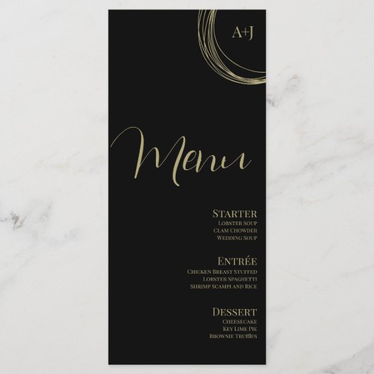 Menu de mariage circulaire en or noir avec écritur (Devant)