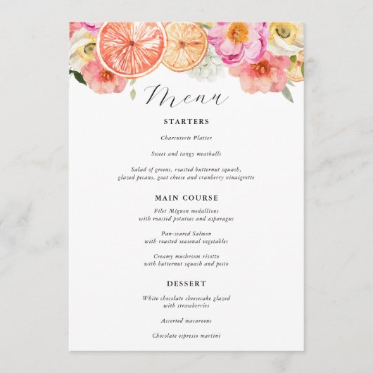 Menu de mariage Citron Clair Rose (Devant)