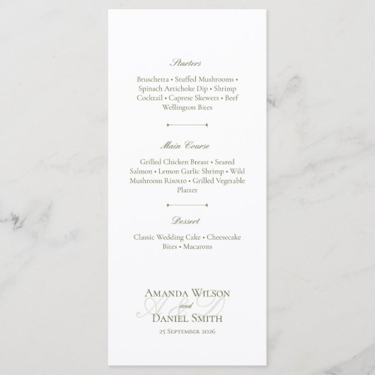 Menu de mariage classique à l'olive (Devant)
