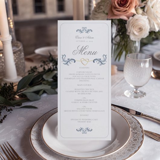 Menu de mariage classique bleu poussiéreux