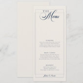 Menu de mariage classique calligraphié bleu marine (Devant / Derrière)