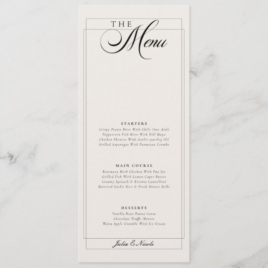 Menu de mariage classique calligraphié sur ivoire (Devant)