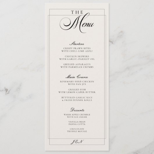 Menu de mariage classique calligraphié sur ivoire  (Devant)