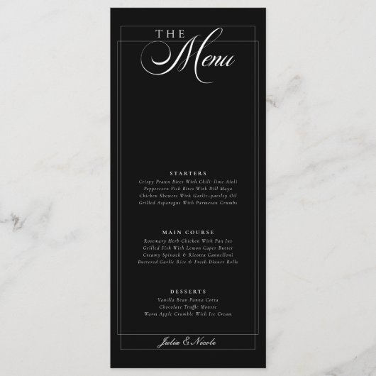Menu de mariage classique calligraphié sur ivoire (Devant)