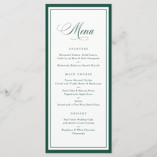 Menu de mariage classique élégant avec cadre vert 