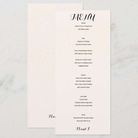 Menu de mariage classique élégant blanc (Devant / Derrière)
