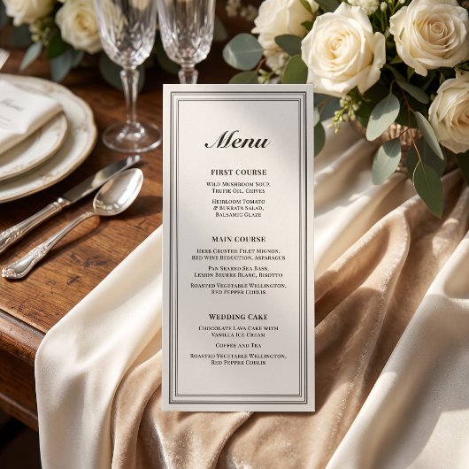 Menu de mariage classique formel cadre écru