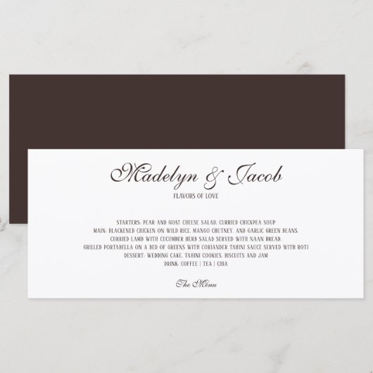Menu de mariage classique marron (Devant / Derrière)
