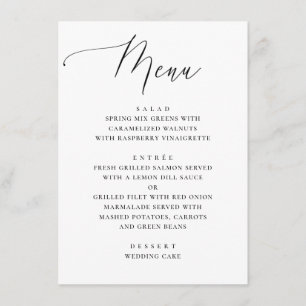 Menu de mariage classique noir et blanc propre