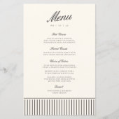 Menu de mariage classique rayé noir et écru (Devant)