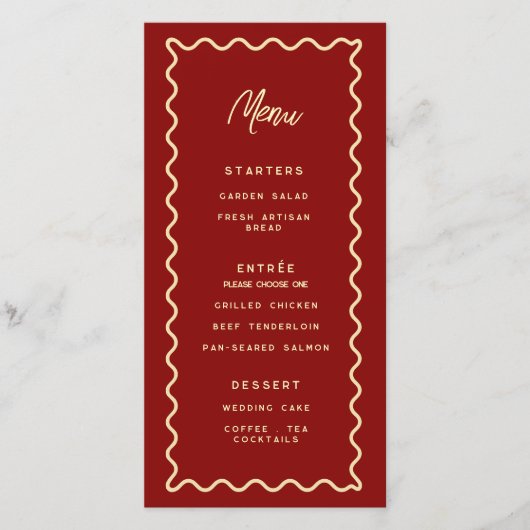 Menu de mariage classique rétro fantaisiste rouge (Devant)