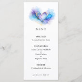 Menu de mariage cœur abstrait bleu violet or (Devant)