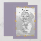 Menu de mariage cœurs dorés photo moderne violet (Devant / Derrière)
