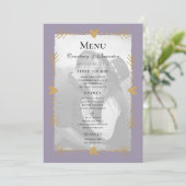 Menu de mariage cœurs dorés photo moderne violet (Debout devant)