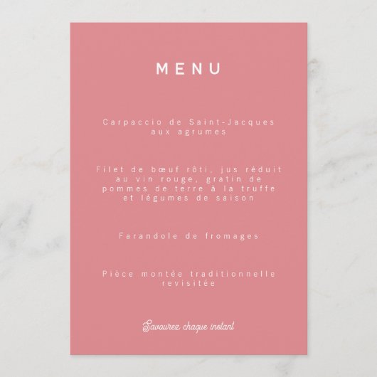 Menu de mariage Colorus - Rose (Devant)