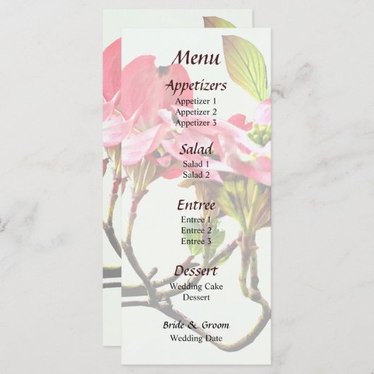 Menu de mariage Cornouiller rose (Devant / Derrière)