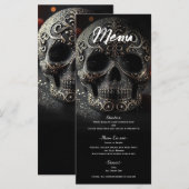 Menu de mariage crâne paillettes glamour noir (Devant / Derrière)