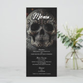 Menu de mariage crâne paillettes glamour noir (Debout devant)