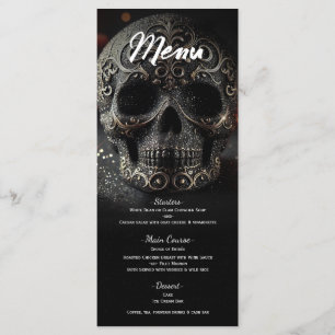 Menu de mariage crâne paillettes glamour noir